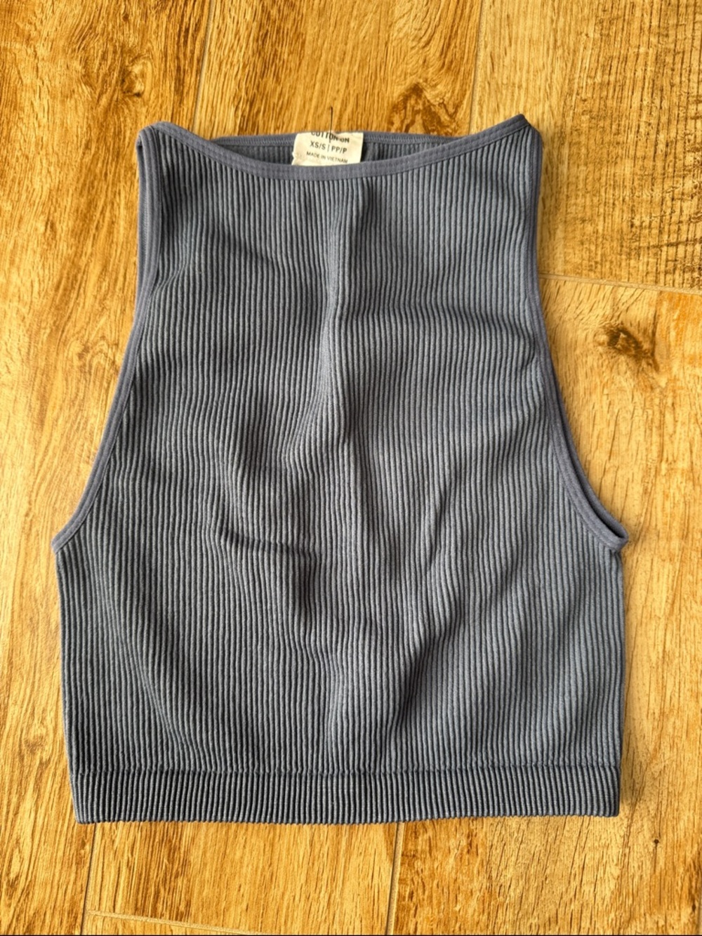 Cotton On Ribbed High-Neck Crop Tank — Slate Gray